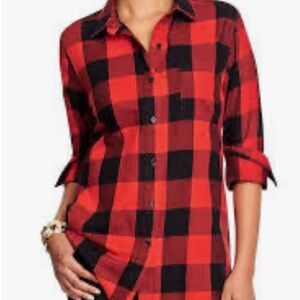 Old Navy Red and Black Buffalo Plaid Button-Up Boyfriend Fit Shirt NEW